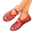 thumbnail image 5 of HTHLVMD Breathable Ballet Shoes, Buckle Strap Loafers, Women's Mesh Mary Jane Flats Breathable Woven Ballet Shoes Casual Buckle Strap Pointed Toe Dress Shoes Lightweight Loafers, Red 6, 5 of 5