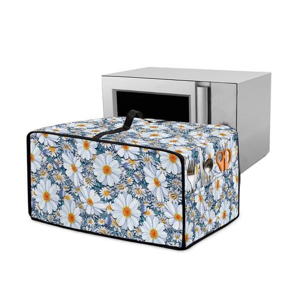 ZIATUBLES Daisy Print Toaster Oven Cover Stain Resistant Kitchen Countertop Appliance Dust Cover Small Size Appliance Protector Storage Bag with Side Pocket, 18.5" x 14.5" x 9"
