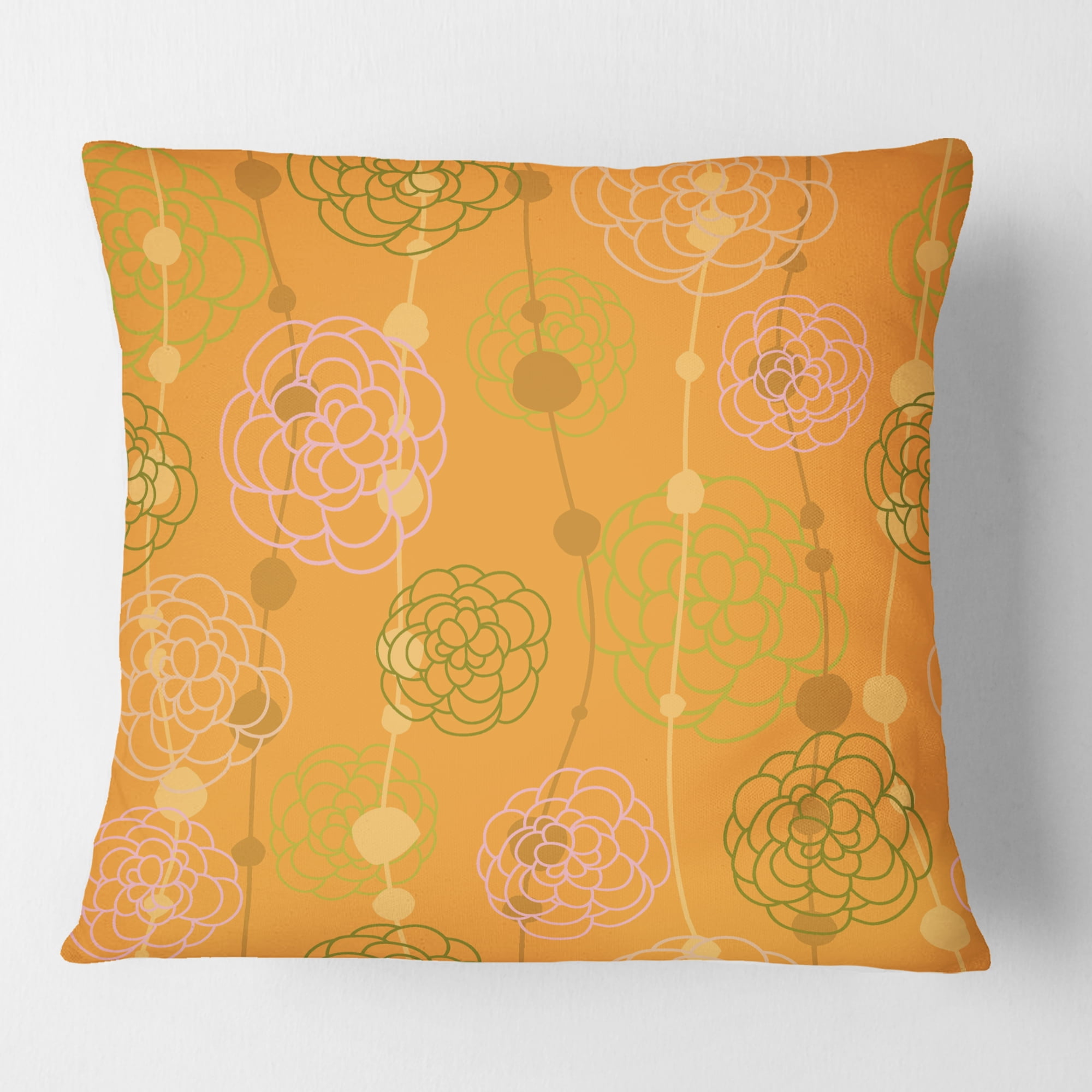 Designart Retro handdrawn flowers III' Mid-Century Modern Throw Pillow - 18x18