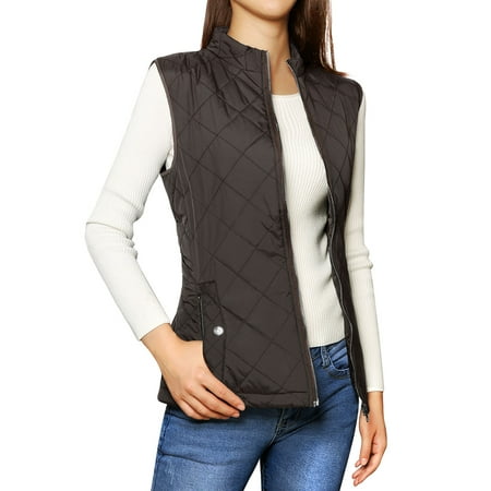 Allegra K Woman Zip Up Quilted Padded Vest