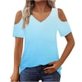 thumbnail image 2 of CHUMUD Womens Cold Shoulder Tops Gradient Color V Neck Short Sleeve Summer T Shirts Basic Tees, 2 of 7