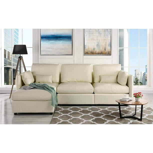 L-Shape Living Room Leather Match Sectional Sofa, Left Facing Chaise