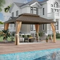 thumbnail image 2 of GAZEBETER 12' x 16' Hardtop Gazebo, Brown, Double Roof, Galvanized Steel, Netting & Curtains, 2 of 8