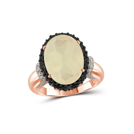 Moonstone Rose Ring - 8-1/4 Carat T.G.W. Moonstone and Black and White Diamond Accent Rose Gold over Silver Ring