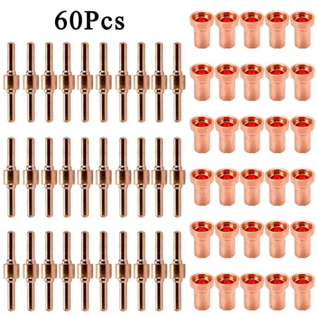 60PCS Red Copper Extended Long Plasma Cutter Electrode Nozzle Kit Consumable For PT31 L-G40 40A (Best Plasma Cutter For The Money)