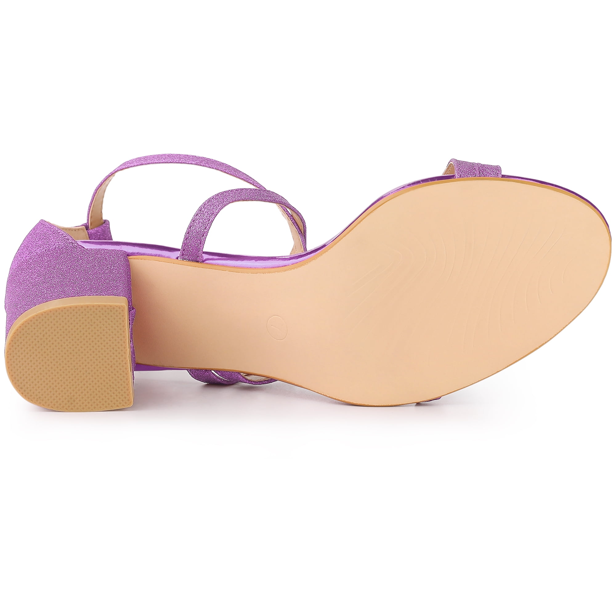 DARING DIVA Women's Glitter Crisscross Strap Chunky Heels Sandals Purple 7