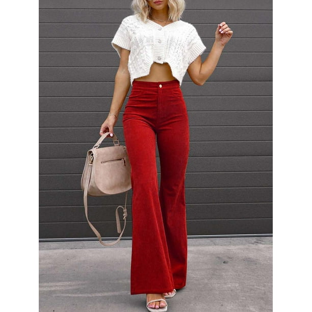 Moda Pantalon Campana Rojo Txlixc Pantalones De Campana De Pana