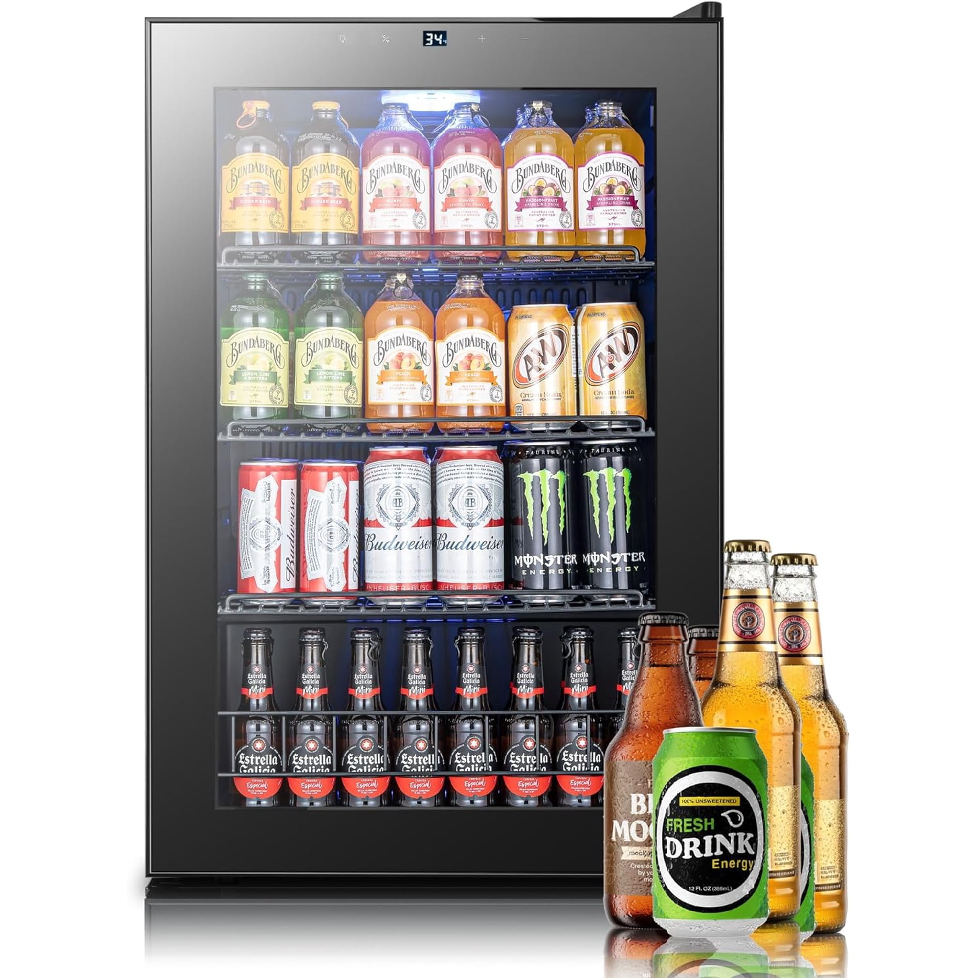 Yeego 160 Cans Beverage Refrigerator Cooler, 4.6 cu.ft. Beverage Fridge with Glass Door for Home/Bar/Office, Black
