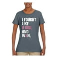 thumbnail image 2 of Wild Bobby I Fought Like A Girl and Won Breast Cancer Awareness Women Graphic Tee, Charcoal, Medium, 2 of 6