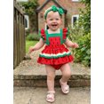 thumbnail image 6 of Cenuakty  Girl  Watermelon Print Fly Sleeve Romper with Bowknot Hairband Summer Clothes, 6 of 9