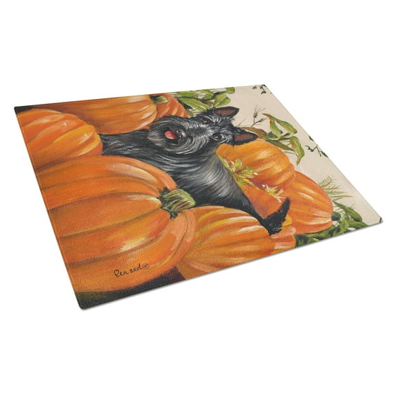Carolines Treasures PPP3168LCB Scottish Terrier Scottie Pumpkins Glass Cutting Board Large, 12H x 16W, multicolor
