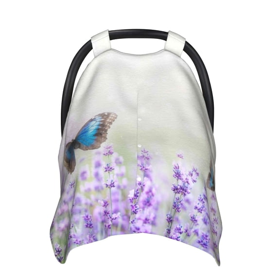 Car Seat Cover Baby - Lavender and Butterfly Breathable Infant Car Seat Cover for Baby Carseat, Lightweight Comfort Baby Essentials Must Haves Newborn Stuff for Girl Boy
