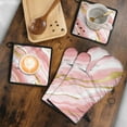 thumbnail image 5 of Pink and Gold Marble Texture Kitchen Oven Mitt and Pot Holder Sets 4 Pcs for Baking, Cooking and Grilling, Heat Resistant Up To 392 °F, 5 of 7