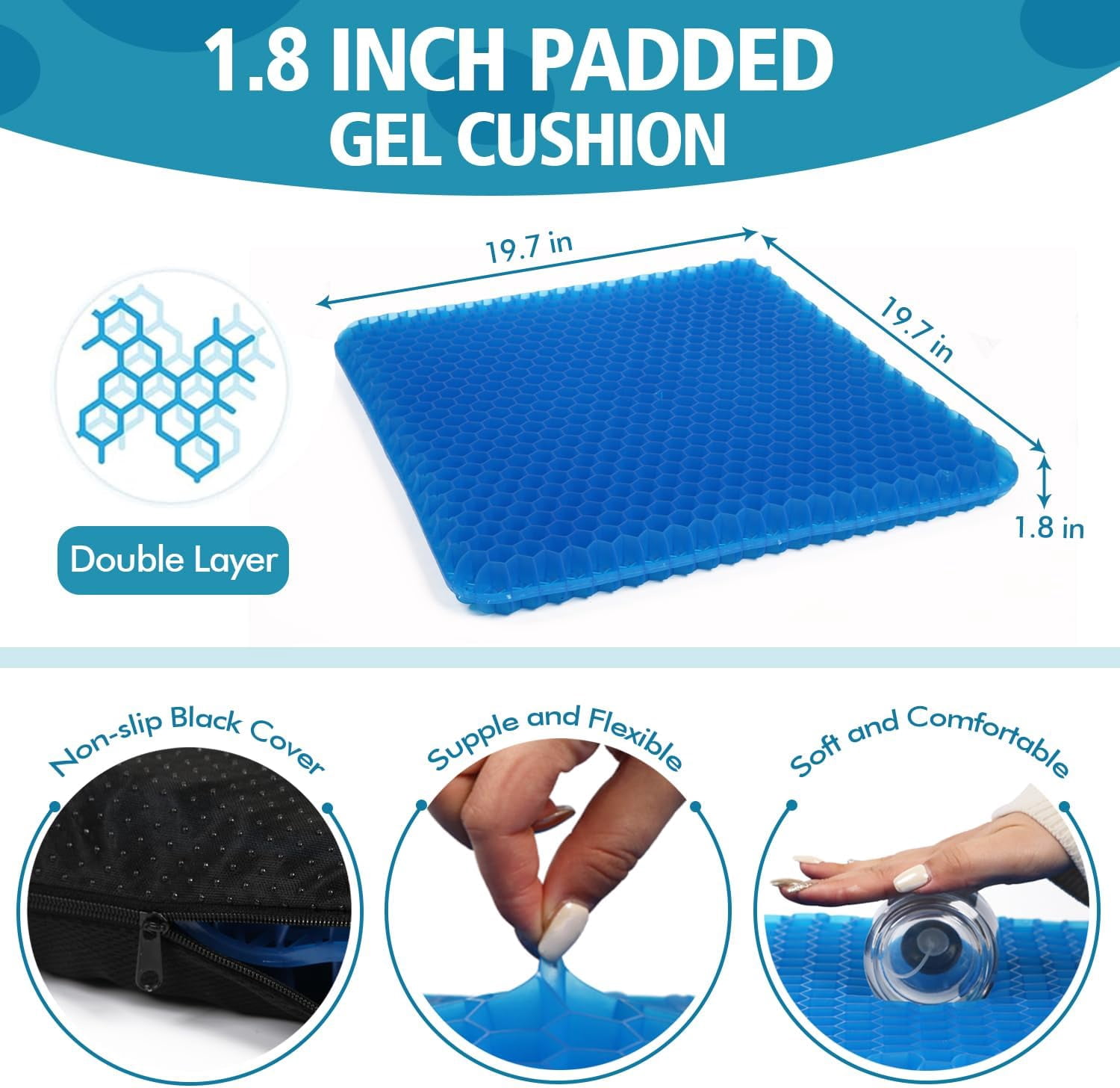 Purple Gel Seat Cushion, 19.7" Extra Large Double Thick Chair Cushions for Office Chair, Wheelchair, Car Seat, Couch, Stadium Seat Cushion for Tailbone Pain Relief, Cooling & Breathable Seat Cushions