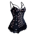 thumbnail image 4 of BWASD Lace Pajamas Ruffle Sheer Mesh Harness Bodysuit Skirt Cute Babydoll Sleepwear Dress Babydoll Pajamas Valentine's Day Goft Black XL, 4 of 4
