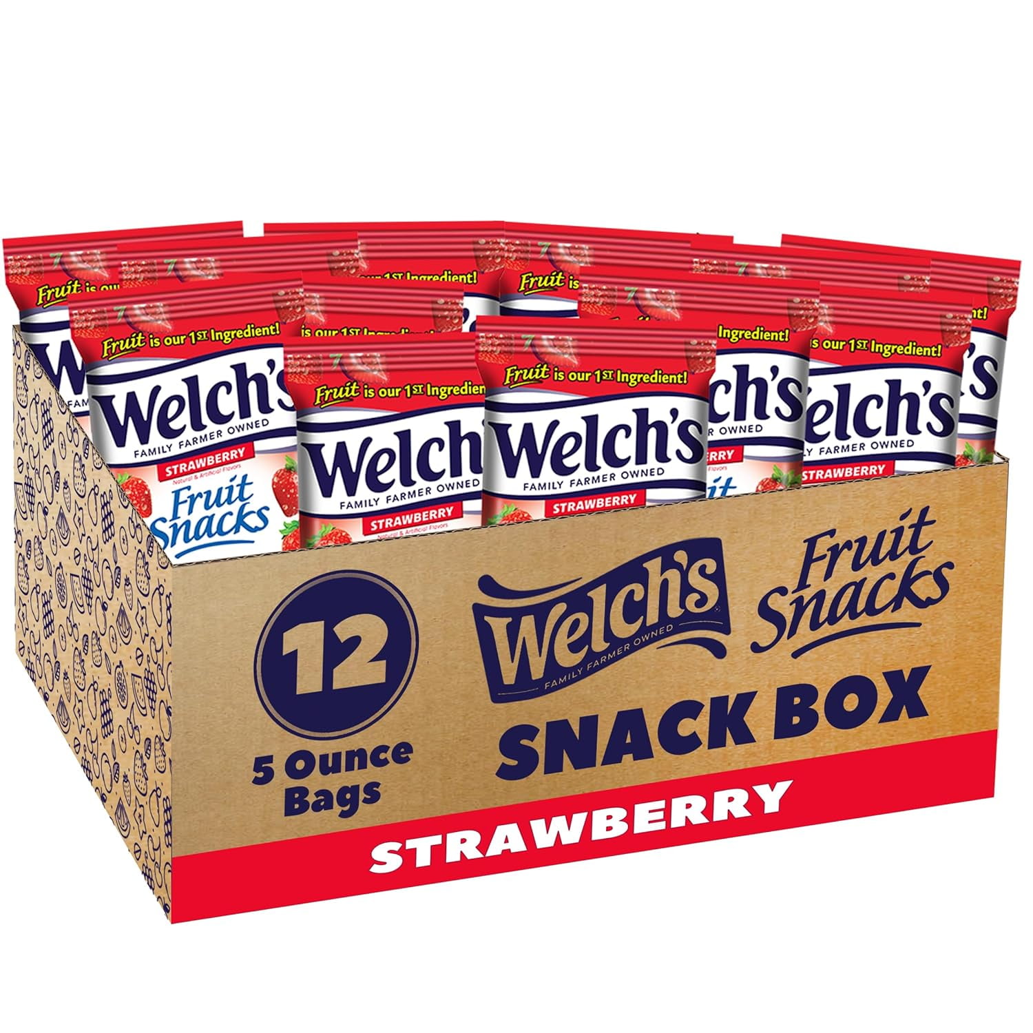 Welch’s Fruit Snacks Strawberry – 12 Pack – 5 oz Bags Each – Made with Real Fruit – Gluten-Free