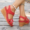 thumbnail image 5 of XUNKUSGA Wedge Sandals for Women Fashion Comfortable Open Toe Ankle Strap Sandals Women Classic Slip-On Arch Support Women Walking Shoes,Red, 5 of 10