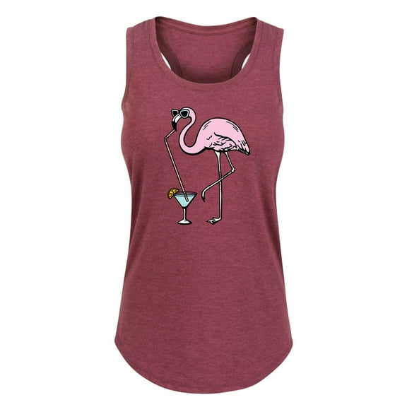 Instant Message - Flamingo Drinking Martini - Ladies Racerback Graphic Tank
