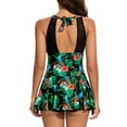 thumbnail image 4 of VBVC Womens Boxer Swimsuits Mesh Splicing Leaf Flower Printed Strappy Backless One-Piece Dresses, 4 of 6