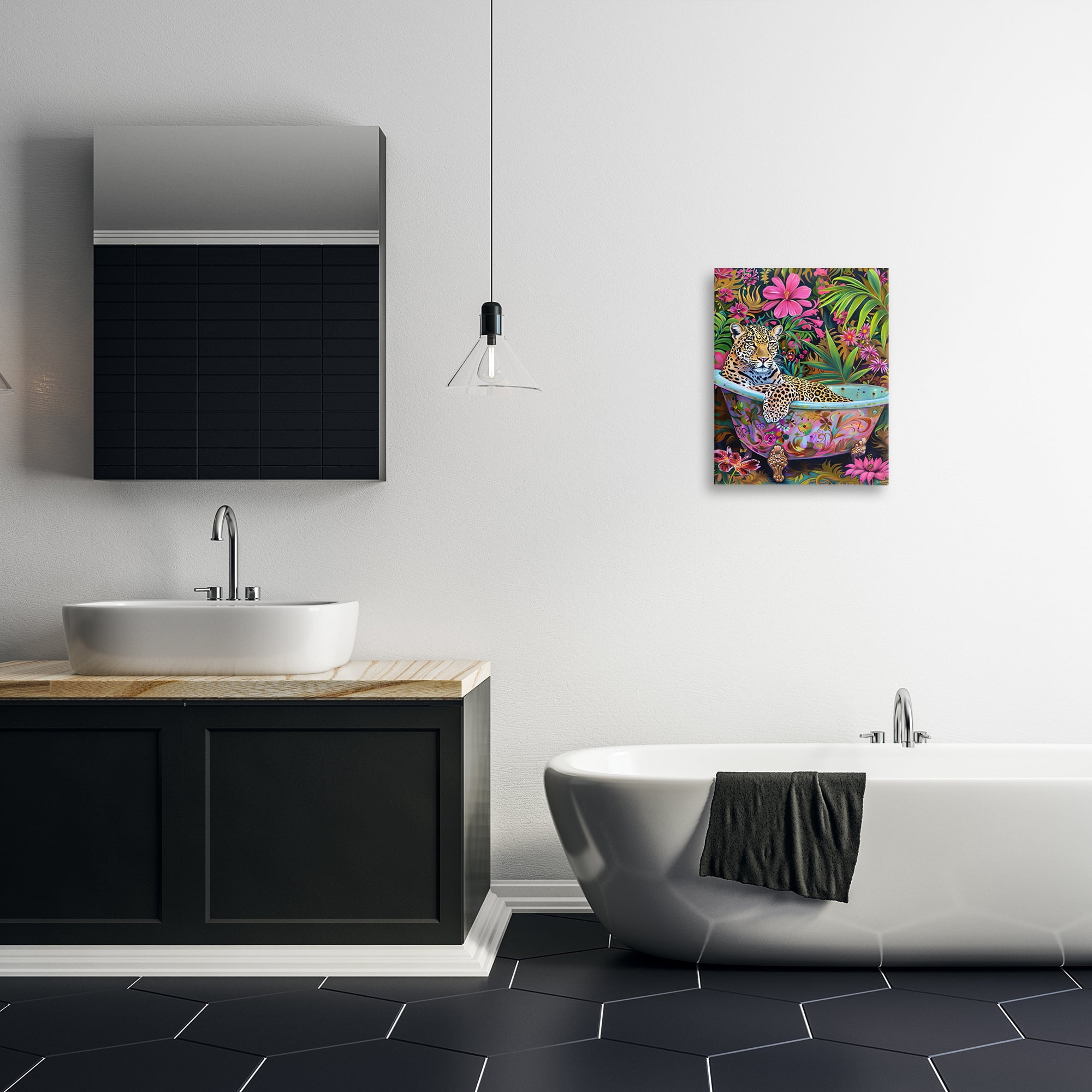 Stupell Industries Tropical Rainforest Leopard Tub Bath & Laundry Painting Wrapped Canvas Art Print Wall Art, 16 x 20