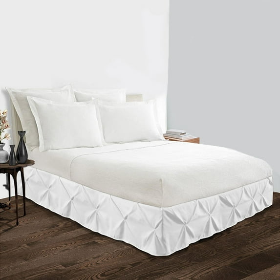 BedDecor Pinch Pleated Skirt 21 Inches White/Full Egyptian Cotton Base Valance Sheet
