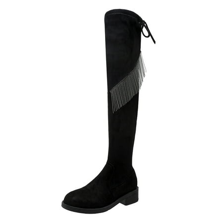 

Qufokar Knee High Flat Boots for Women Womens Boots Leather Knee High Wide Calf Women Boots Shoes Thick High Heel Boots Casual Soft Bottom Non Slip Stretch Wool Boots Long Tube Over Knee Boots