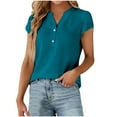 thumbnail image 2 of QATAINLAV Chiffon Blouses for Women 2025 Summer Button V Neck T Shirts Solid Casual Henley Shirts Tulip Hem Short Sleeve Vacation Tops Sky Blue S, 2 of 7