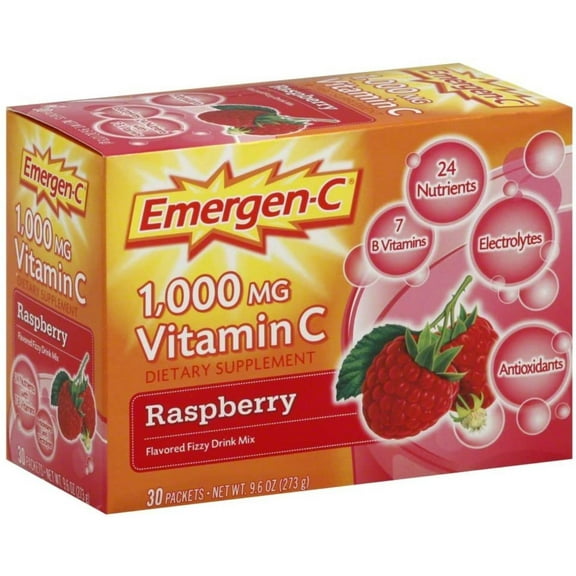 Emergen-C 1000mg Vitamin C Raspberry Flavor Daily Immune Support Drink Mix, 30 Packets