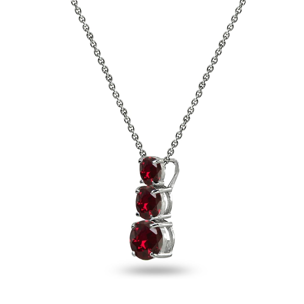 Created Ruby Round 3-Stone Journey Sterling Silver Slide Pendant Necklace