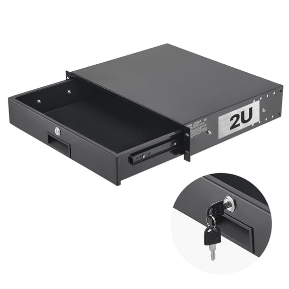 VEVOR 2U Rack Mount Drawer, 50 lbs Max Load-Bearing, Lockable Server Cabinet Case, Sliding Drawer with Lock and Cable Management Holes, for 19 in Network Equipment Server AV Rack or Cabinet Enclosure