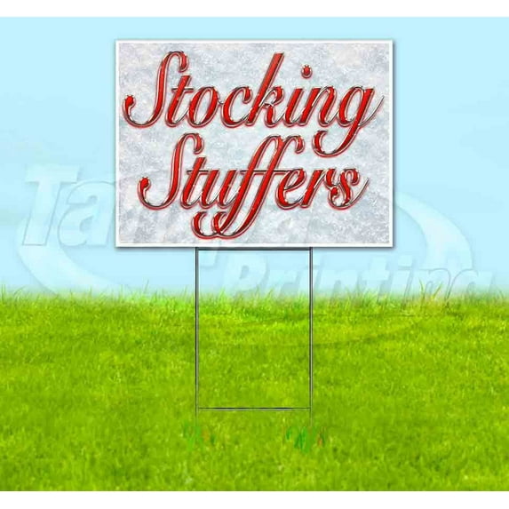 Stocking Stuffers Red & Chrome (18" x 24") Yard Sign, Includes Metal Step Stake