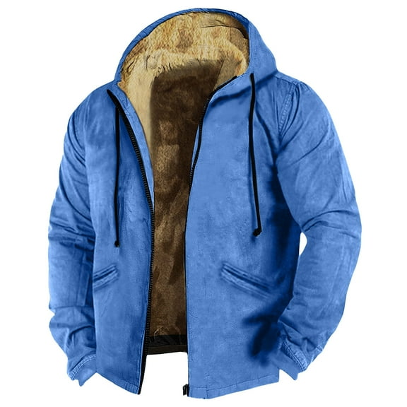 Susanny Mens Winter Jacket Clearance Flannel Zip Up Pockets Western Distressed Denim Jacket Sherpa Fleece Lined Hooded Big and Tall Heavyweight Aztec Clearance Casual Coat Blue 6XL