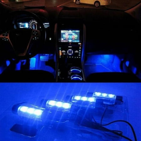 4PCS 3LED 12V Car Interior Neon Under Dash Floor LED Light Strip Lamp