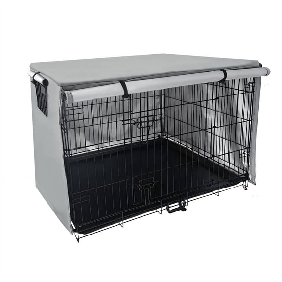 AUQ Crate Covers for Dog Cages,Waterproof and Dustproof Protective Cover for Dog Cage,Plastic Spring Lock Breathable Window Dog Crate Cover,Gray,109*74*76cm