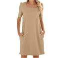 thumbnail image 2 of Fartey Dresses for Women 2024 Elegant Square Neck Ribbed Mini Dresses Casual Summer Solid Color Short Sleeve Short Dress with Pockets, 2 of 5