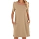 thumbnail image 1 of Vestidos de Mujer con Mangas Color Sólido Cuello Redondo Frenum Manga Corta, Falda de Algodón Casual para Primavera Verano, 1 of 5