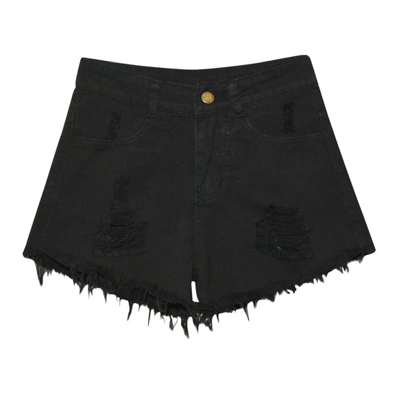 Women's Summer Shorts Women's Fashion Solid Color Large Size Pockets High Waist Tightness Denim Shorts Black L