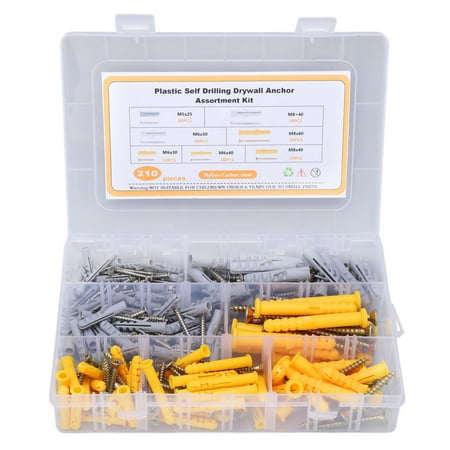 

2024 210PCS Self Tapping Screw Set Flat Head Cross Carbon Steel Screws with Nylon Plastic Wall Anchors for Curtain