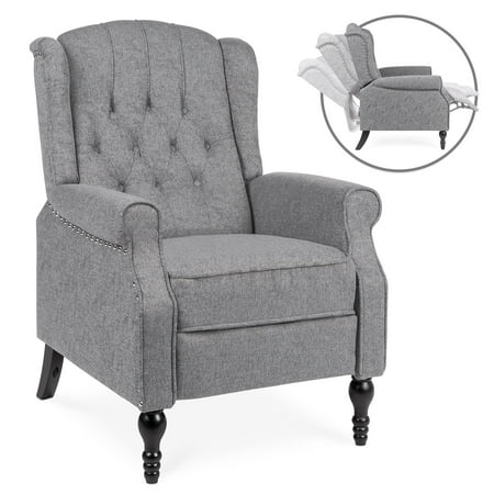 Seat Reclining Handles Best Choice Products Tufted Upholstered Wingback Push Back Recliner Armchair for Living Room, Bedroom, Home Theater Seating w/ Padded Seat and Backrest, Nailhead Trim, Wooden Legs - Charcoal ()