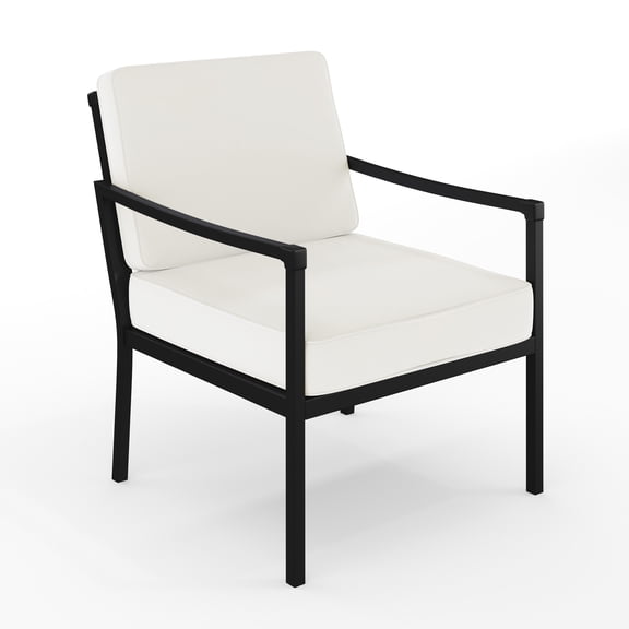 Martha Stewart Set of 2 Indoor-Outdoor Patio Accent Chairs with Steel Frames in Black with Cream All-Weather Cushions