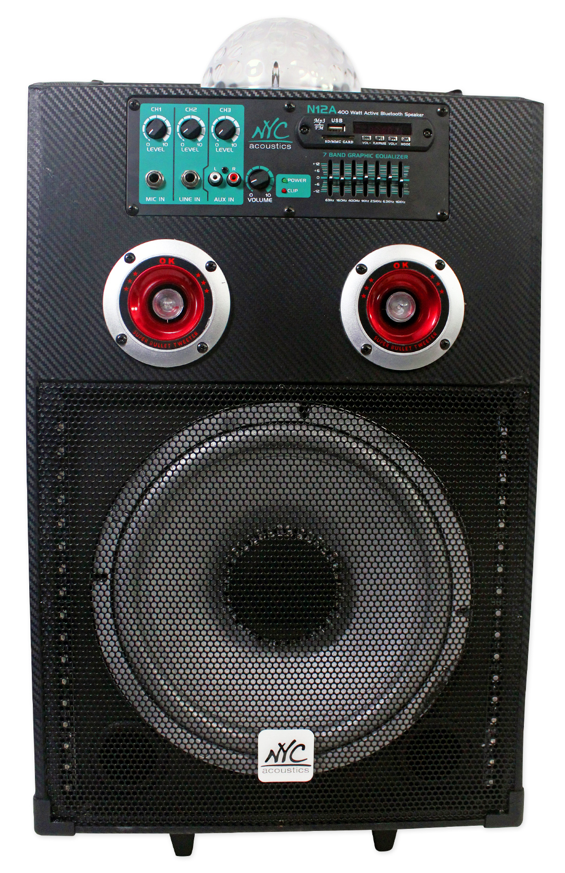 NYC Acoustics N12A 12" 400w Powered Speaker Bluetooth, Party Lights+Microphone - image 2 of 9