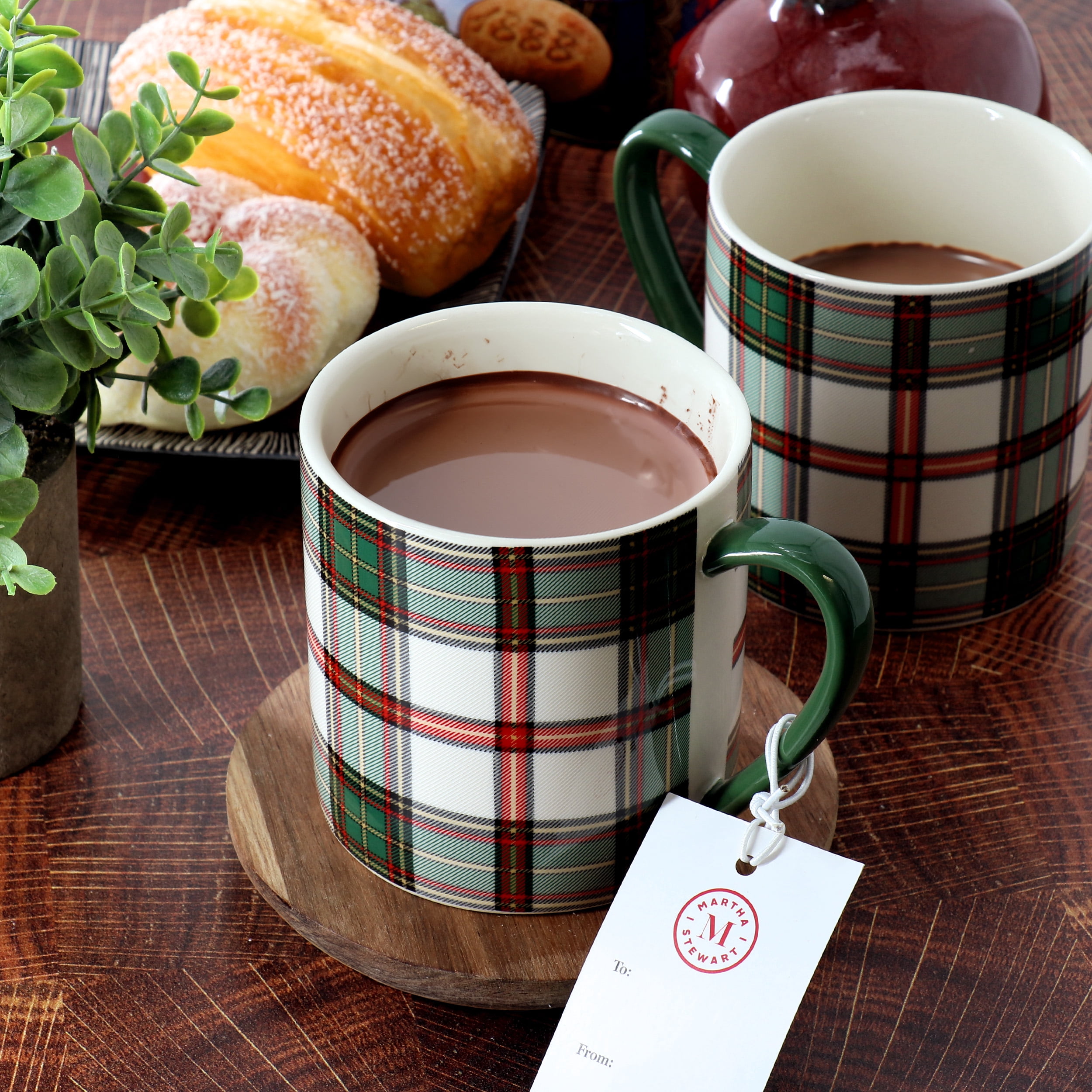 Martha Stewart Everyday Holiday Plaid 8 Piece 19 Ounce Stoneware Mug Set in Green
