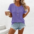 thumbnail image 5 of Aezemi Women Pullover Button Shirts Round Neck Short Sleeve Fashion Comfy Summer Tees Trendy Outdoor Soft Tunic All Match Undershirts Tops XXL, 5 of 7
