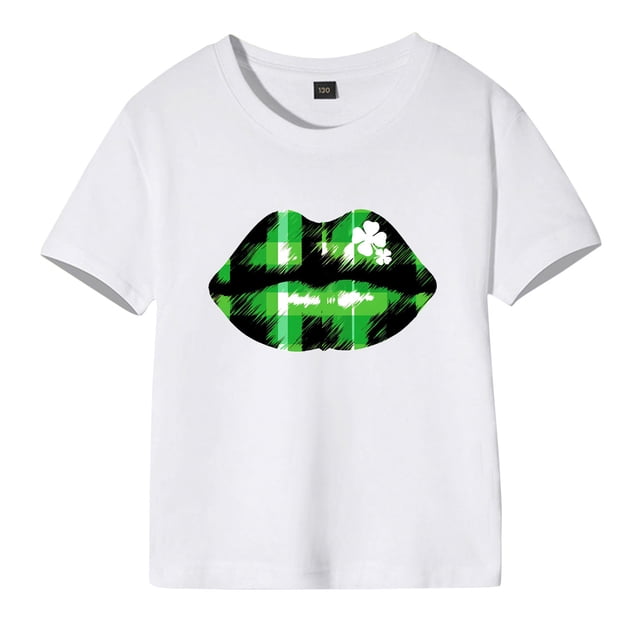 Gibobby Blusas Termicas Dama Camisetas con estampado de labios para niños y niñas, ropa para Festival , verano, manga corta (Verde, 9-10 Años)