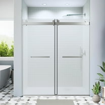 56-60*76 INCH Double Sliding Frameless Soft-Close Shower Door with Premium (8mm)Thick Tampered Glass and Easy-Cleaning Coating In Brushed Nickel