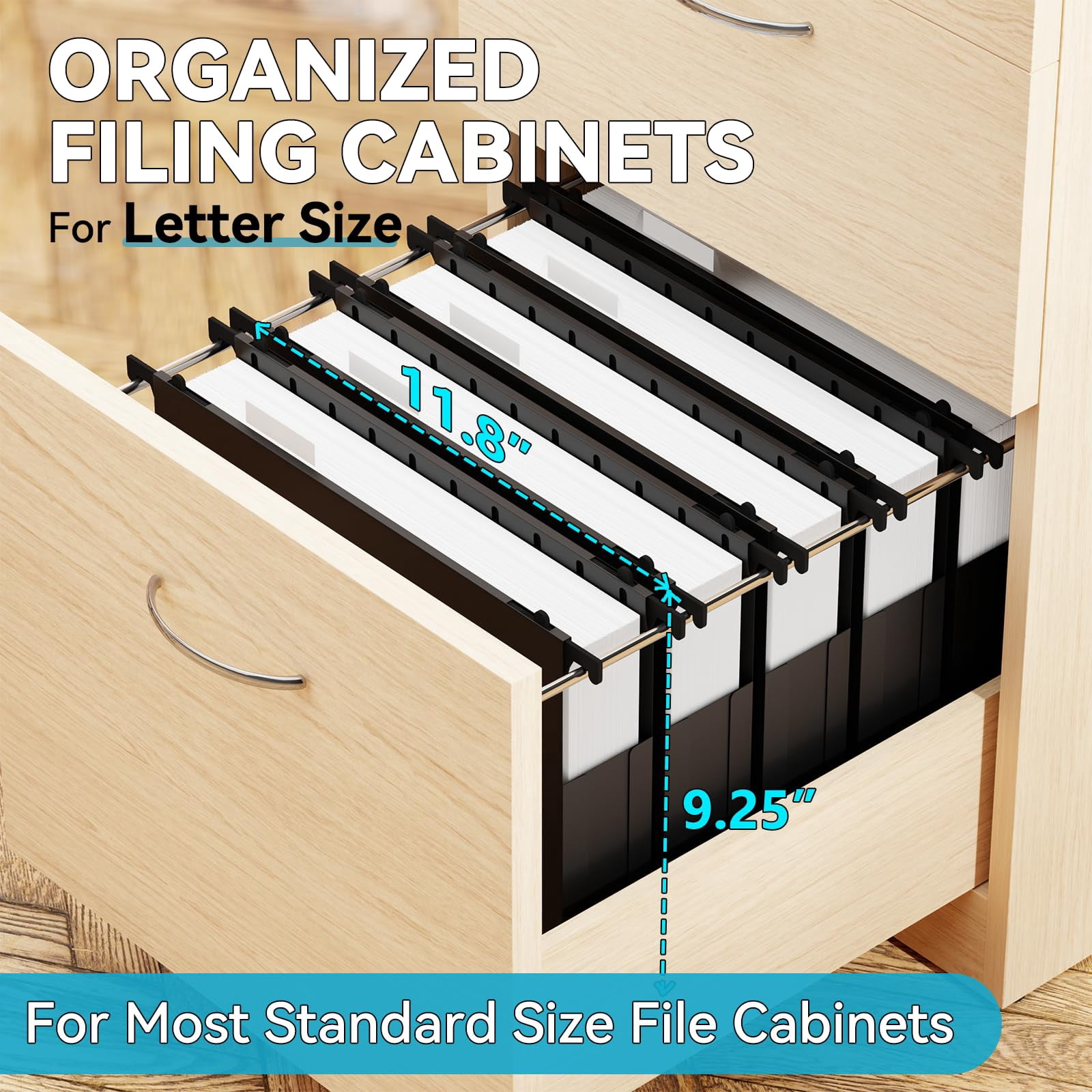 Plastic Hanging File Folder Expandable Letter Size Upgraded 2" Expansion Accordian Pocket 12 Pack Extra Capacity Folders Adjustable Tabs No Assembly Heavy Duty For Filing Cabinet Black