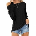 thumbnail image 1 of Lyinloo Women'S Loose One-Word off-Shoulder Button Long-Sleeved T-Shirt top, 1 of 5
