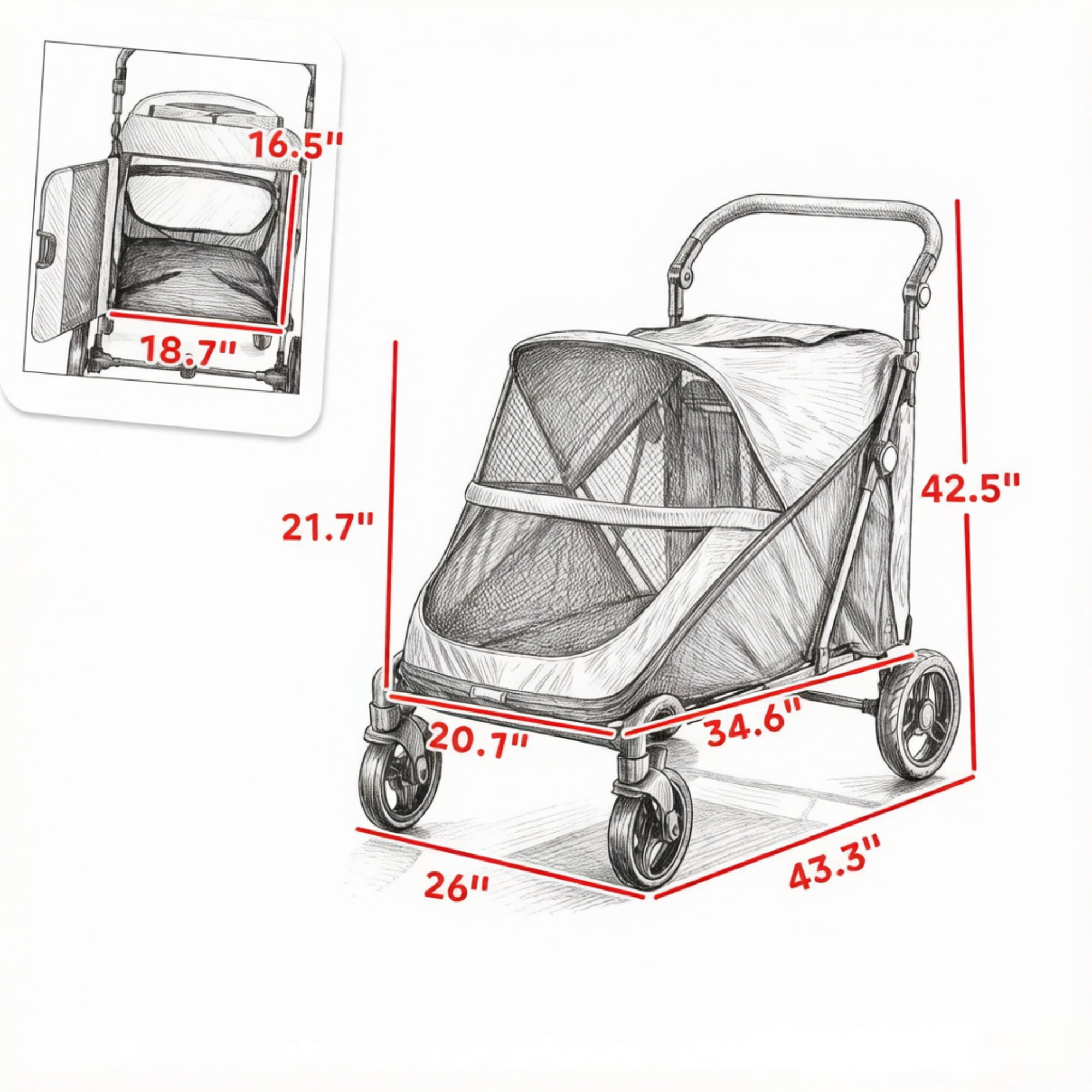 Heavy Duty Dog Stroller, Up to 66 LBS, All-Terrain Suspension for Backyard & Park Use, Gray