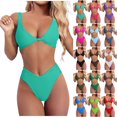 thumbnail image 3 of Bikini Set For Women Solid V Neck Knot Front Push Up High Leg Thong Two Piece Swimsuit Swim Top plus Size Bikini Tops for Women Large Bust Supportive Long Skirt And Top Set for Girls Sunflower, 3 of 6
