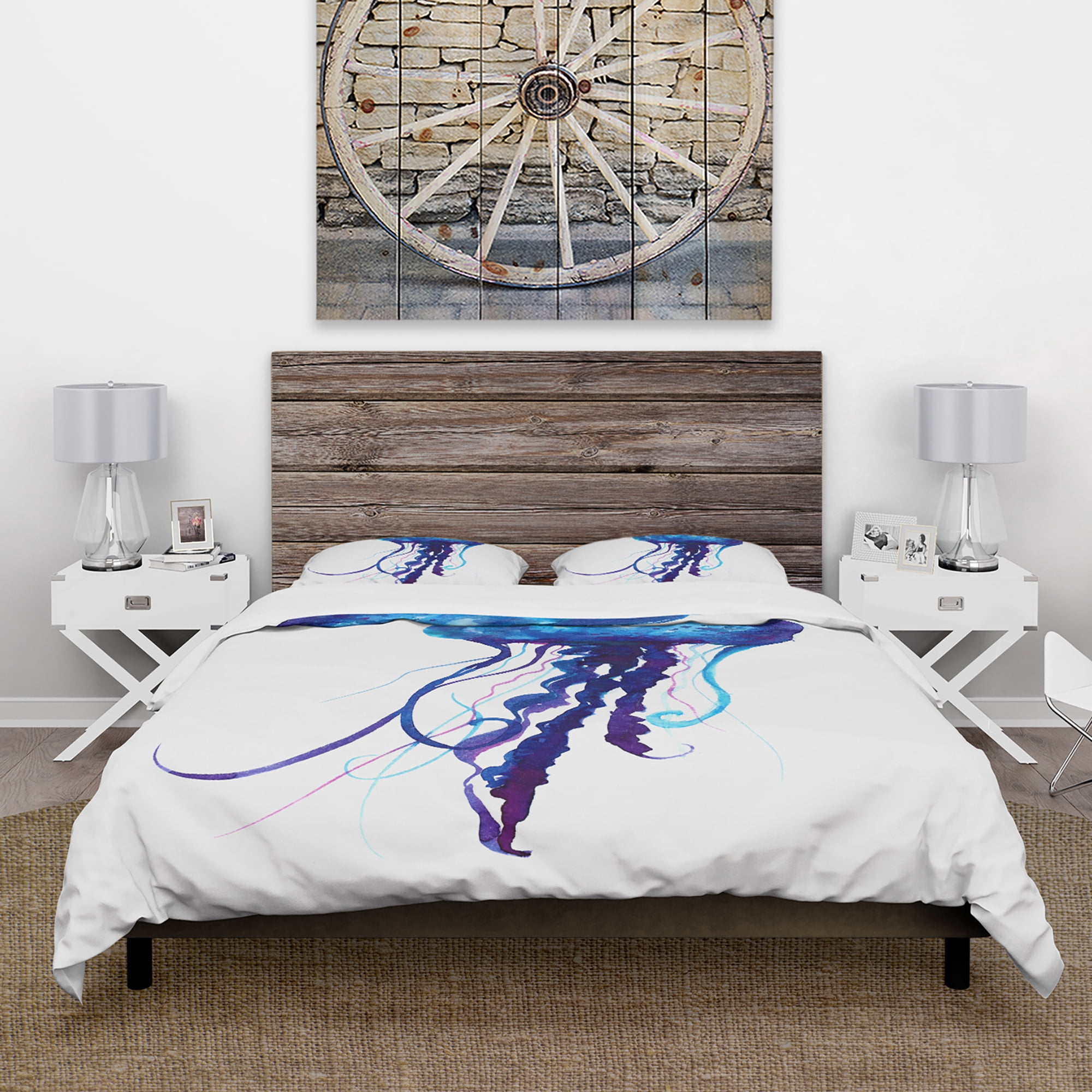 Designart 'Dark Blue Jellyfish Watercolor' Animal Duvet Cover Set